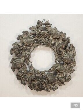 Vintage Silver Plated Zinc Sea Life Coastal Wreath Trivet